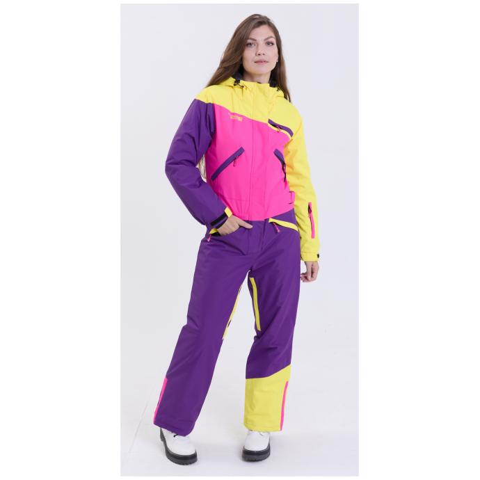 ЖЕНСКИЙ СНОУБОРДИЧЕСКИЙ КОМБИНЕЗОН RUNNING SPORT - 7799-2 фиолетовый-розовый (желт.рукава) - Цвет Фиолетовый - Фото 1