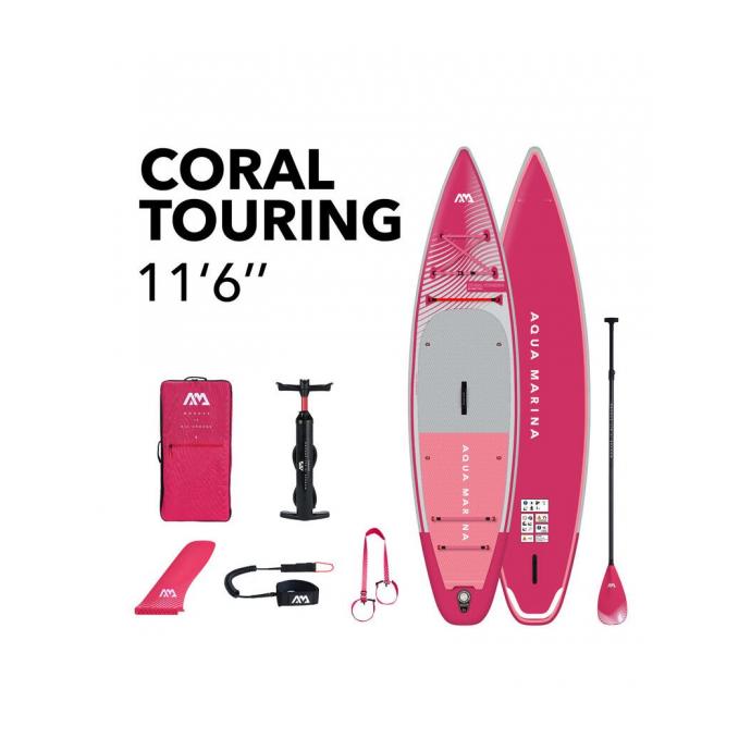 SUP-доска надувная с веслом для туризма Aqua Marina Coral Touring (Raspberry) 11'6" S24 - Aqua Marina Coral Touring (Raspberry) 11'6" S24-328 - Фото 1