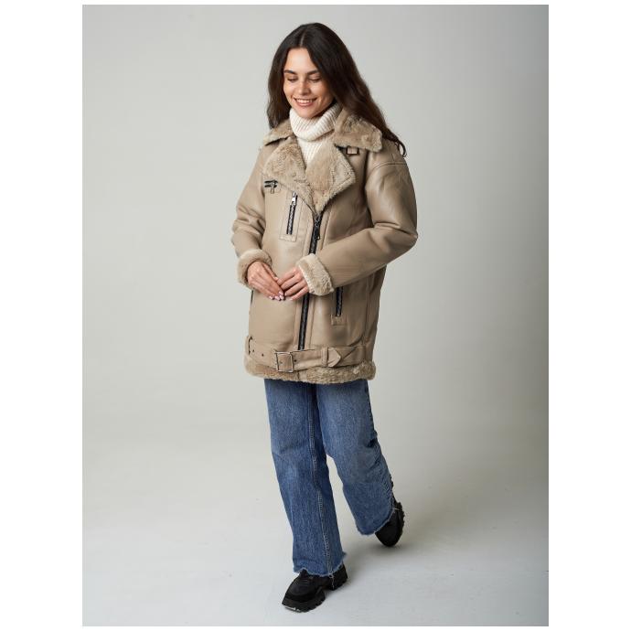 Дубленка женская из эко кожи AIRMATE  - 22-243-Бежевый - Цвет Бежевый - Фото 2
