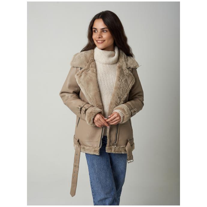 Дубленка женская из эко кожи AIRMATE  - 22-243-Бежевый - Цвет Бежевый - Фото 7