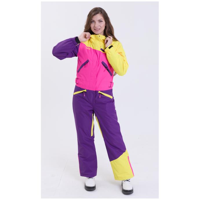 ЖЕНСКИЙ СНОУБОРДИЧЕСКИЙ КОМБИНЕЗОН RUNNING SPORT - 7799-2 фиолетовый-розовый (желт.рукава) - Цвет Фиолетовый - Фото 2
