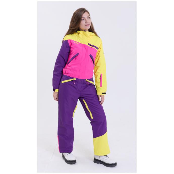 ЖЕНСКИЙ СНОУБОРДИЧЕСКИЙ КОМБИНЕЗОН RUNNING SPORT - 7799-2 фиолетовый-розовый (желт.рукава) - Цвет Фиолетовый - Фото 4