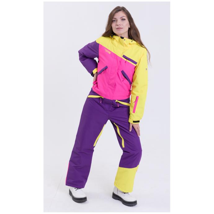 ЖЕНСКИЙ СНОУБОРДИЧЕСКИЙ КОМБИНЕЗОН RUNNING SPORT - 7799-2 фиолетовый-розовый (желт.рукава) - Цвет Фиолетовый - Фото 5