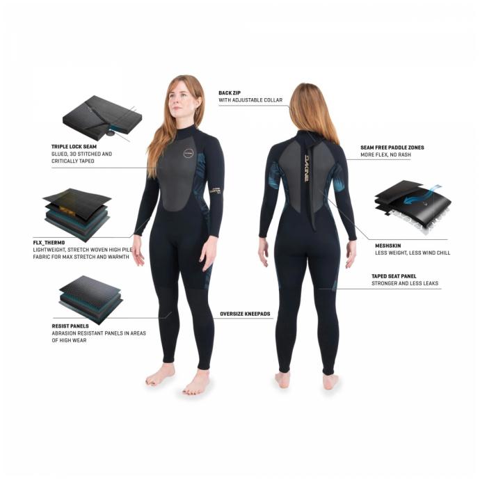 Гидрокостюм DAKINE Women's Quantum Back Zip Full Suit 5/4/3mm Black/Grey - DK22W543QBZ - Цвет Черный - Фото 5