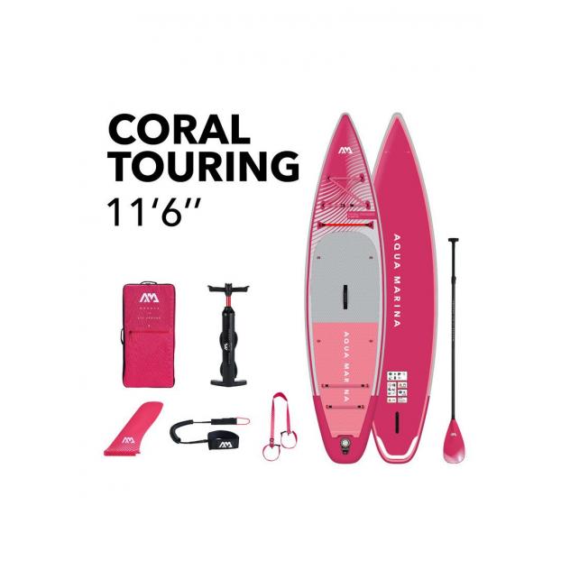 SUP-доска надувная с веслом для туризма Aqua Marina Coral Touring (Raspberry) 11'6" S24 - Аритикул Aqua Marina Coral Touring (Raspberry) 11'6" S24-328 - Фото 1